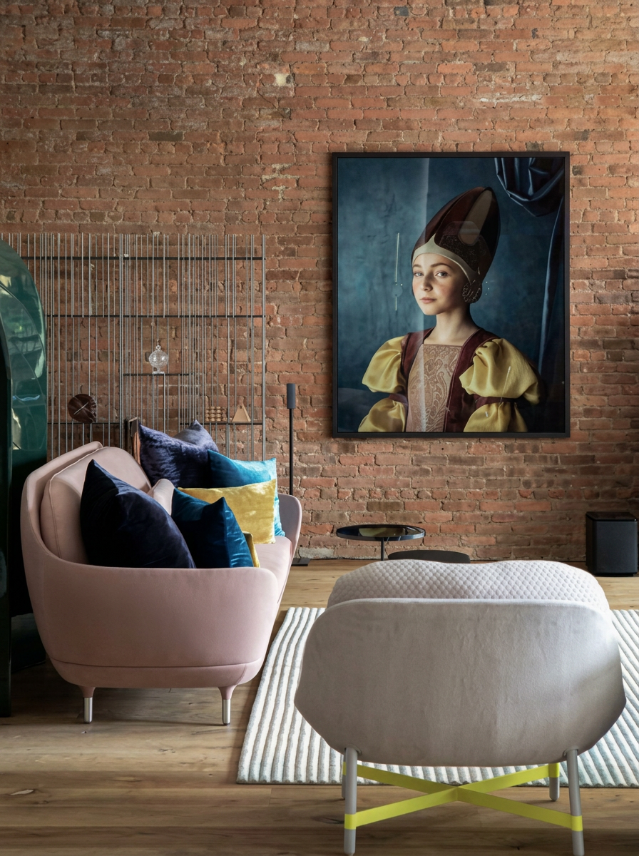 Green velvet sofa in a sunlit London apartment lounge